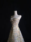 Niulatu A line Sweetheart Tulle Floral Long Prom Dresses Evening Gowns SD2332