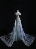 Niulatu Mermaid Off The Shoulder Silver Beads Long Prom Dresses Formal Evening Dress SD2333