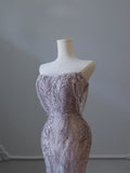 Niulatu Mermaid Strapless Lilac Sequin Beads Long Prom Dresses Formal Evening Dress SD2334