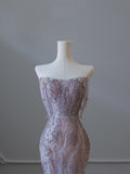 Niulatu Mermaid Strapless Lilac Sequin Beads Long Prom Dresses Formal Evening Dress SD2334