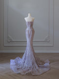 Niulatu Mermaid Strapless Lilac Sequin Beads Long Prom Dresses Formal Evening Dress SD2334