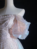 Niulatu A line Off The Shoulder Pink Sequin Long Prom Dresses Evening Gowns SD2335
