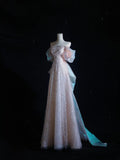 Niulatu A line Off The Shoulder Pink Sequin Long Prom Dresses Evening Gowns SD2335
