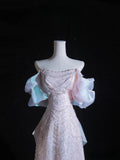 Niulatu A line Off The Shoulder Pink Sequin Long Prom Dresses Evening Gowns SD2335