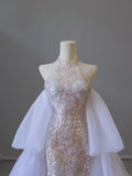 Niulatu Mermaid High Neckline Sequin Beads Long Prom Dresses Formal Evening Dress SD2336