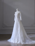 Niulatu A line V Neckline White Lace Long Sleeves Wedding Dresses Bridal Dress SD2339