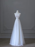 Niulatu A Line Sweetheart Lace Tulle White Wedding Dresses Brides Dress SD2343