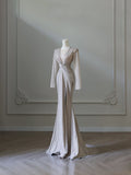 Niulatu Mermaid V Neckline Sequin Long Sleeves Ruffles Long Prom Dresses Formal Evening Dress SD2345