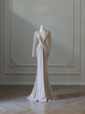 Niulatu Mermaid V Neckline Sequin Long Sleeves Ruffles Long Prom Dresses Formal Evening Dress SD2345