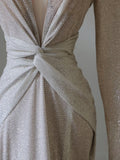 Niulatu Mermaid V Neckline Sequin Long Sleeves Ruffles Long Prom Dresses Formal Evening Dress SD2345