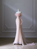 Niulatu Mermaid Off The Shoulder Pink Sequin Long Prom Dresses Evening Gowns SD2346