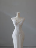 Niulatu Mermaid V Neckline White Lace Wedding Dresses Bridal Dress SD2347