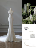 Niulatu Mermaid V Neckline White Lace Wedding Dresses Bridal Dress SD2347