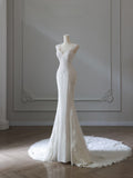 Niulatu Mermaid V Neckline White Lace Wedding Dresses Bridal Dress SD2347