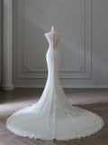 Niulatu Mermaid V Neckline White Lace Wedding Dresses Bridal Dress SD2347