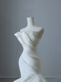 Niulatu Mermaid Strapless Ivory Ruffles Long Wedding Dresses Bridal Dress SD2348
