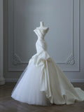 Niulatu Mermaid Strapless Ivory Ruffles Long Wedding Dresses Bridal Dress SD2348
