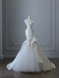 Niulatu Mermaid Strapless Ivory Ruffles Long Wedding Dresses Bridal Dress SD2348