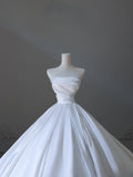 Niulatu Ball Gown Strapless Satin White Wedding Dresses Brides Dress SD2349