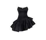 Niulatu A line Strapless Black Vacation Dresses Short Satin Birthday Dress SD234