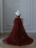 Niulatu Mermaid Strapless Sequin Long Burgundy Ruffles Long Prom Dresses Formal Evening Dress SD2350
