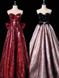 Niulatu A Line Sweetheart Sequin Long Burgundy Long Prom Dresses Formal Evening Dress SD2355
