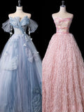 Niulatu A Line Off The Shoulder Blue Tulle Long Prom Dresses Formal Evening Dress SD2356