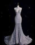 Niulatu Mermaid High Neckline Sequin Ruffles Long Wedding Dresses Bridal Dress SD2357