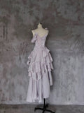 Niulatu Irregular Ruffled Suspender Prom Dresses With Detachable Rose Long Birthday Dress For Women SD235