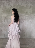 Niulatu Irregular Ruffled Suspender Prom Dresses With Detachable Rose Long Birthday Dress For Women SD235