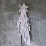 Niulatu Irregular Ruffled Suspender Prom Dresses With Detachable Rose Long Birthday Dress For Women SD235