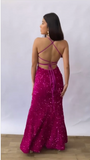 Niulatu Mermaid Spaghetti Straps Backless Sequin Long Party Dresses Prom Dress SD2368