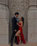 Niulatu A line Spaghetti Straps Maxi Long Party Red Prom Dresses Evening Dress SD2374