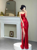 Niulatu Sheath Spaghetti Straps Maxi Long Party Red Prom Dresses Evening Dress SD2375