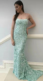 Niulatu Mermaid Spaghetti Straps Maxi Long Party Blue Sequin Prom Dresses Evening Dress SD2378