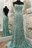 Niulatu Mermaid Spaghetti Straps Maxi Long Party Blue Sequin Prom Dresses Evening Dress SD2378