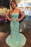 Niulatu Mermaid Spaghetti Straps Maxi Long Party Blue Sequin Prom Dresses Evening Dress SD2378
