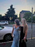 Niulatu Mermaid Spaghetti Straps Maxi Long Party Light Blue Lace Prom Dresses Evening Dress SD2379
