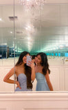 Niulatu A Line Strapless Maxi Long Party Light Blue Prom Dresses Evening Dress SD2380
