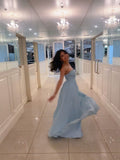 Niulatu A Line Strapless Maxi Long Party Light Blue Prom Dresses Evening Dress SD2380