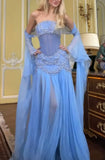 Niulatu A Line Off The Shoulder Maxi Long Party Light Blue Chiffon Prom Dresses Evening Dress SD2383