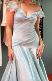 Niulatu Mermaid Off The Shoulder Light Sky Blue Evening Dress Prom Dresses SD2387