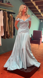 Niulatu Mermaid Off The Shoulder Light Sky Blue Evening Dress Prom Dresses SD2387