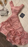 Niulatu Sheath Pink Long Ruffles Prom Dresses Formal Evening Dress SD2388