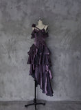 Niulatu Irregular Ruffled Spaghetti Straps Grape Prom Dresses With Detachable Rose Long Birthday Dress For Women SD238