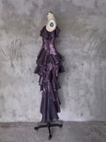Niulatu Irregular Ruffled Spaghetti Straps Grape Prom Dresses With Detachable Rose Long Birthday Dress For Women SD238