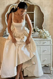 Niulatu Ball Gown Straps Ivory Satin Long Wedding Dresses Bridal Dress SD2390