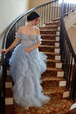 Niulatu Ball Gown Off The Shoulder Light Sky Blue Tulle Evening Dress Prom Dresses SD2391
