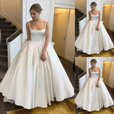 Niulatu Ball Gown Straps White Satin Long Wedding Dresses Bridal Dress SD2392