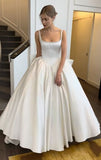 Niulatu Ball Gown Straps White Satin Long Wedding Dresses Bridal Dress SD2392
